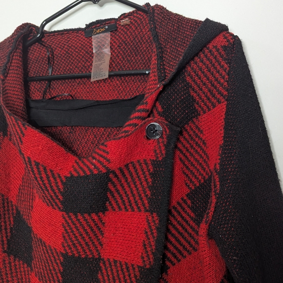 Dex Red & Black Plaid Draped Cardigan Jacket | Size Small - Picture 4 of 7